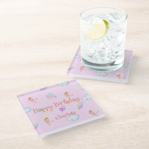 Magical Ballet rainbow gradient birthday party kid Glass Coaster