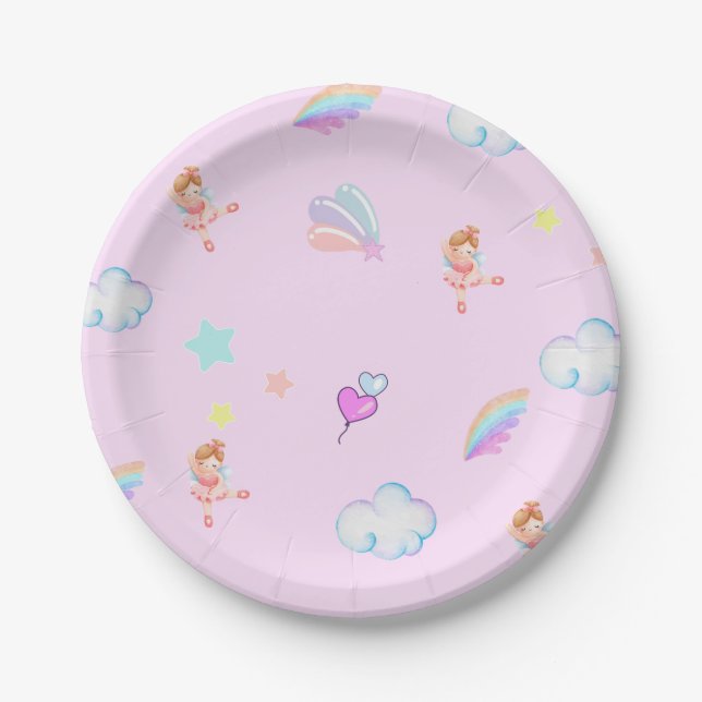 Magical Ballet rainbow gradient birthday party kid Paper Plate (Front)