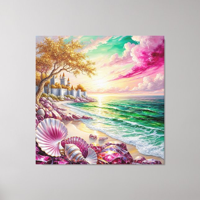 Magical Beachside Castle Sunset Canvas Print (Front)