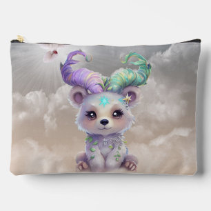 Magical bear cub in pastel glitter. accessory pouch