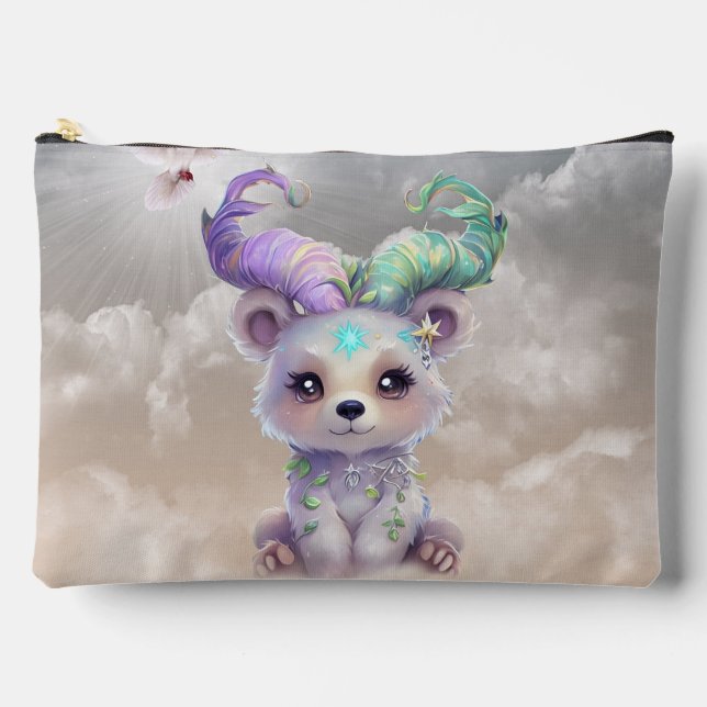 Magical bear cub in pastel glitter. accessory pouch (Front)