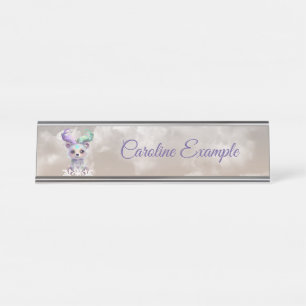 Magical bear cub in pastel glitter.  desk name plate