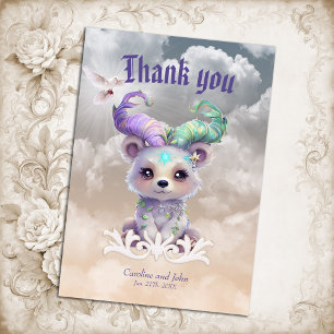 Magical bear cub in pastel glitter. thank you card
