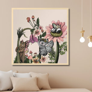 Magical Bear Fairies Botanical Wall Art Print