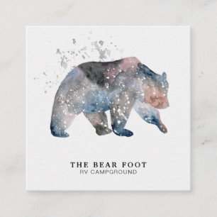 *~* Magical Bear Nature Outdoors Watercolors Square Business Card