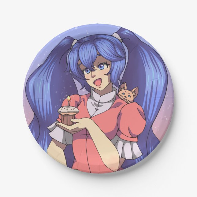 Magical Birthday Anime Girl  Paper Plate (Front)