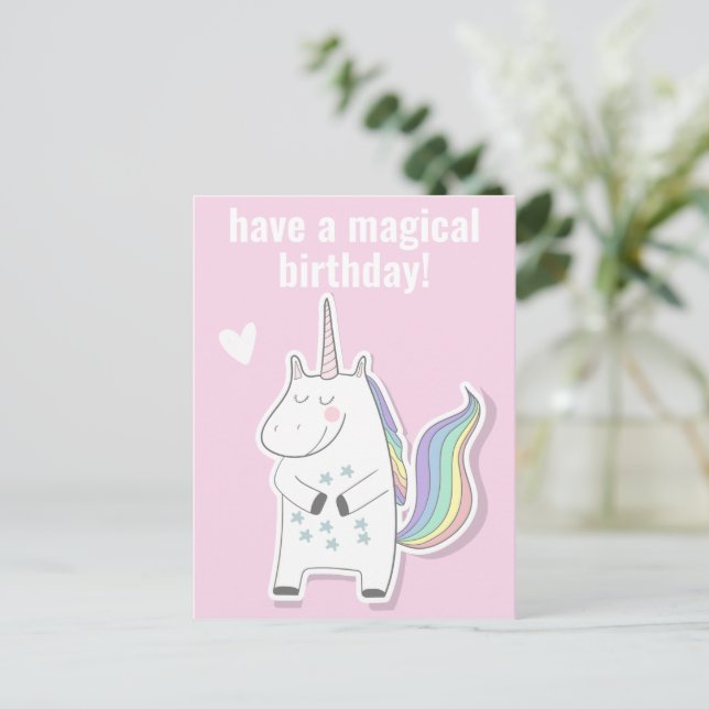 Magical Birthday - Cute Kids Unicorn Postcard (Standing Front)