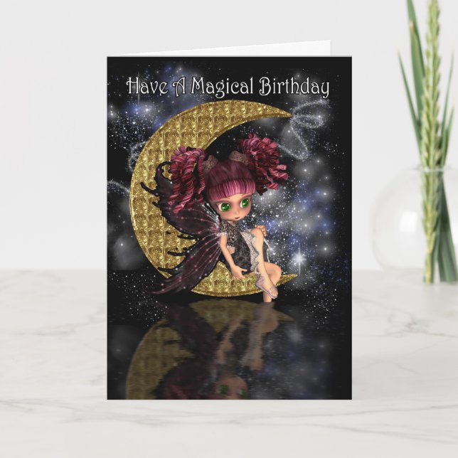 Magical Birthday cute little moon fairy by moonlak Card (Front)