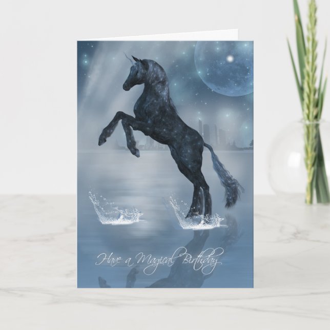 Magical birthday dark fantasy Unicorn Card (Front)