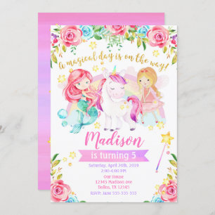 Magical Birthday Invitation Unicorn Fairy Mermaid