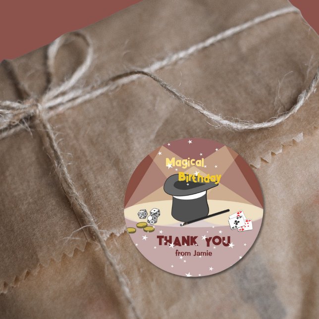 Magical Birthday Thank You From Name Classic Round Sticker (Magical Birthday Thank You From Name Classic Round Sticker, red)
