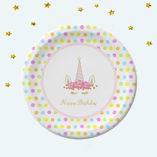 Magical Birthday Unicorn & Colourful Confetti Paper Plate