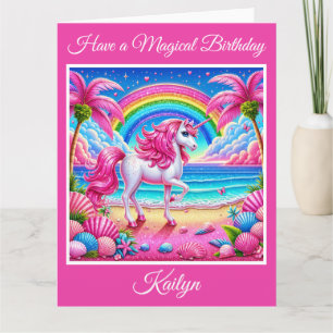 Magical Birthday Unicorn with Glittery Rainbow Card