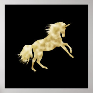 MAGICAL BLACK AND GOLDEN UNICORN  POSTER