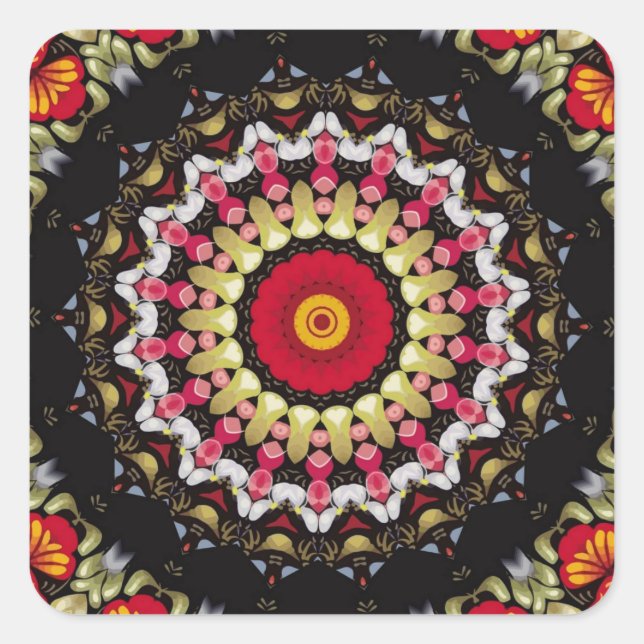 Magical Black and Red Mandala Square Sticker (Front)