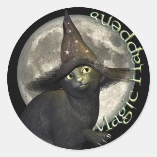 Magical Black Cat Classic Round Sticker