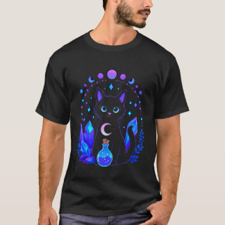 Magical Black Cat Crescent Moon Enchanted Hallowee T-Shirt