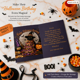 Magical Black Cat Halloween Birthday for Kids Card