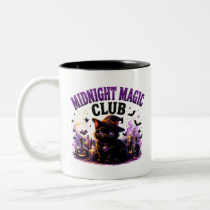 🐈⬛ Magical Black Cat Halloween Saying 🌙 Two-Tone Coffee Mug