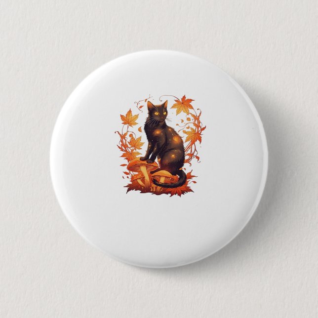 Magical Black Cat in Autumn Forest � Celestial Fal 6 Cm Round Badge (Front)