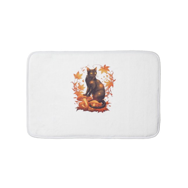 Magical Black Cat in Autumn Forest – Celestial Fal Bath Mat (Front)