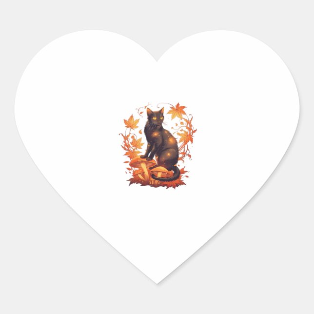Magical Black Cat in Autumn Forest � Celestial Fal Heart Sticker (Front)