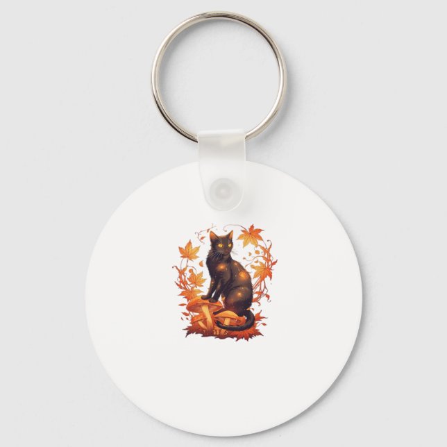 Magical Black Cat in Autumn Forest � Celestial Fal Key Ring (Front)