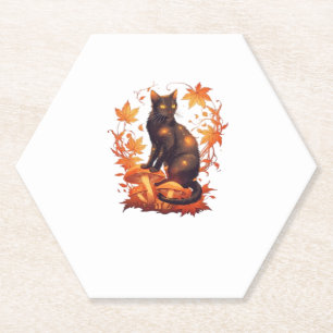 Magical Black Cat in Autumn Forest � Celestial Fal Paper Coaster