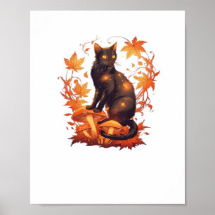 Magical Black Cat in Autumn Forest – Celestial Fal Poster