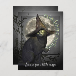 Magical Black Cat Small Halloween Invitation