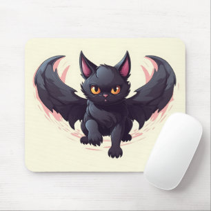 Magical Black Cat with Wings Graphic Halloween Mouse Mat