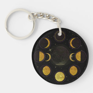 Magical Black & Gold Moon Phases Key Ring