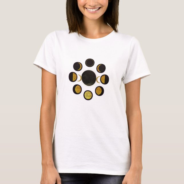 Magical Black & Gold Moon Phases T-Shirt (Front)