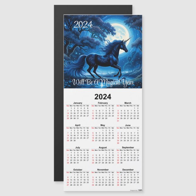 Magical Black Unicorn Magnetic Calendar Card (Front/Back)