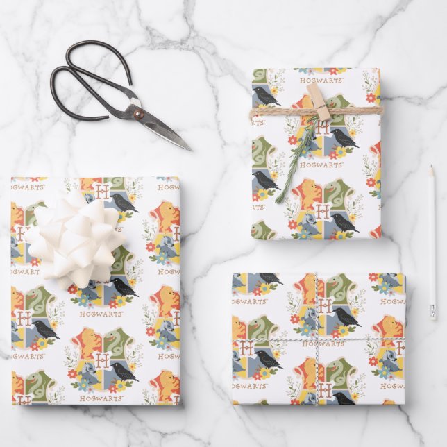 Magical Blooms HOGWARTS™ Crest Wrapping Paper Sheet (Front)