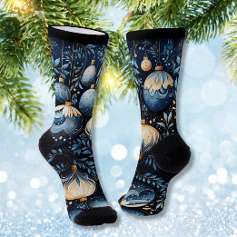 Magical Blue and Gold Winter Ornaments  Socks