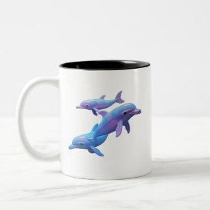 Magical Blue and Pink Dolphins Art Two-Tone Coffee Mug