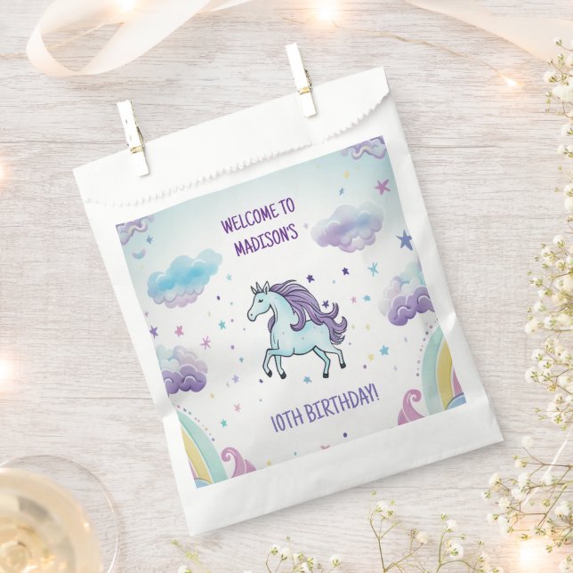 Magical Blue and Purple Unicorn Birthday Favour Bags (Clipped)