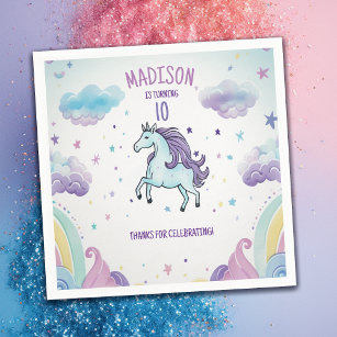 Magical Blue and Purple Unicorn Birthday Napkin