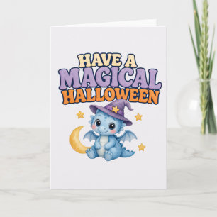 Magical Blue Baby Dragon Halloween Card