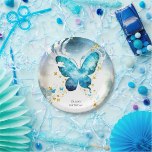 Magical Blue Butterfly Birthday Paper Plate