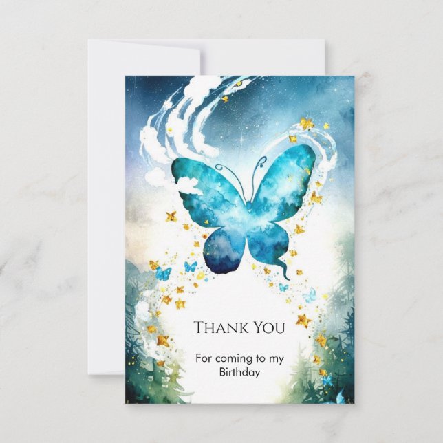 Magical Blue Butterfly Birthday Thank You Card (Front)