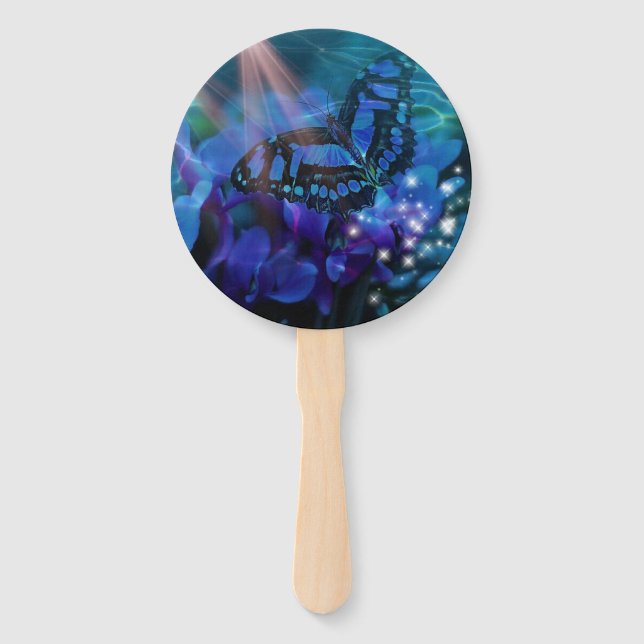 Magical Blue Butterfly Hand Fan (Front)