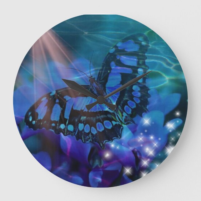 Magical Blue Butterfly Large Clock (Front)