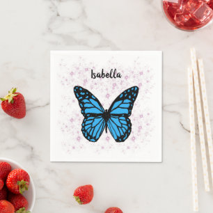 Magical blue butterfly pink glitter art napkin
