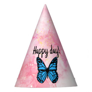 Magical blue butterfly pink glitter art party hat