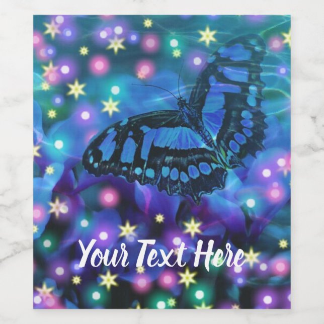 Magical Blue Butterfly Wine Label (Single Label)