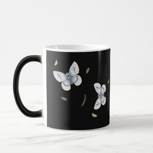 Magical Blue & Cream Butterflies in Flight Black Magic Mug (Left)