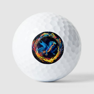 Magical Blue Dragon Surrounded by Mystical Flames Golf Balls
