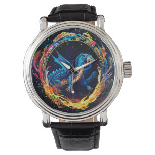 Magical Blue Dragon Surrounded by Mystical Flames Watch